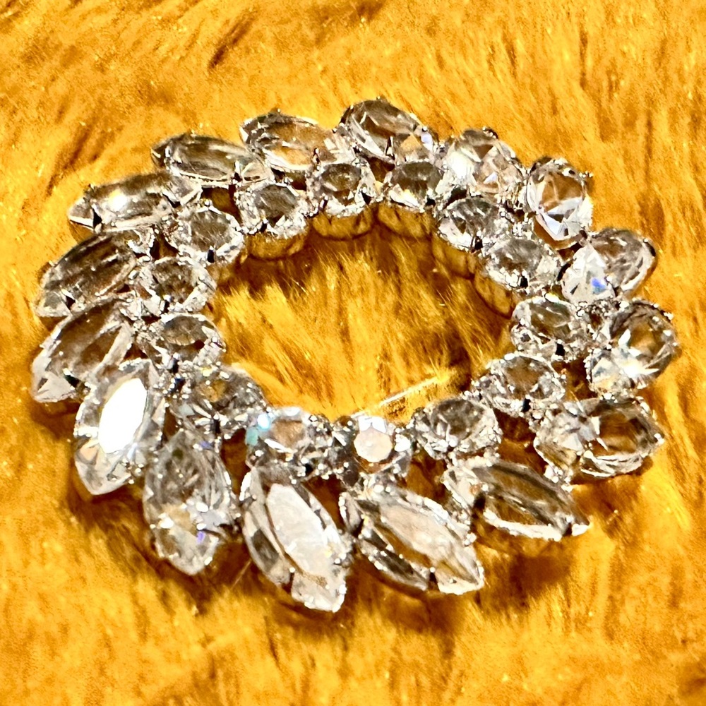 Vintage CARL ART Diamanté Crystal & Sterling Wreath Brooch Pin 1940s Costume